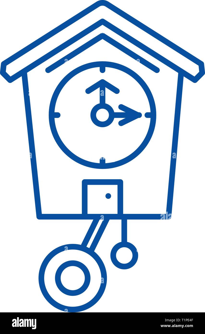 L'icône de la ligne horloge coucou concept. Cuckoo Clock télévision vector symbole, signe, contours illustration. Illustration de Vecteur