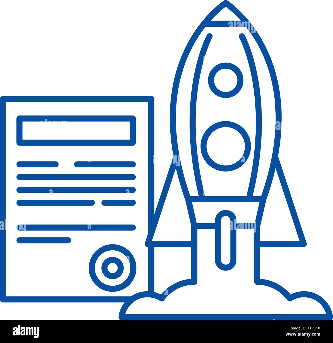 L'icône de la ligne du lancement du projet concept. Lancement du projet télévision vector symbole, signe, contours illustration. Illustration de Vecteur