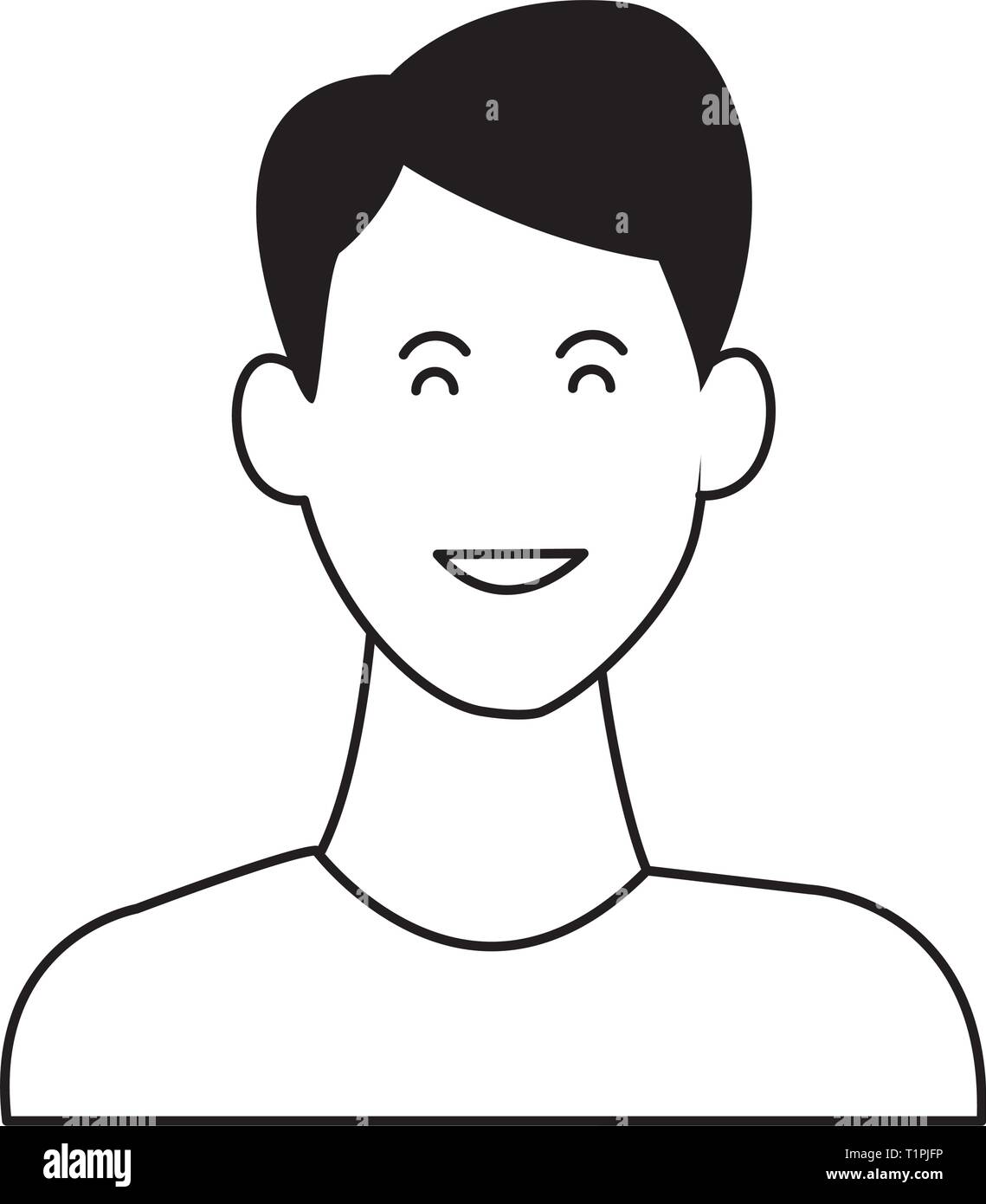 Jeune homme souriant profil de dessin animé en noir et blanc Image ...