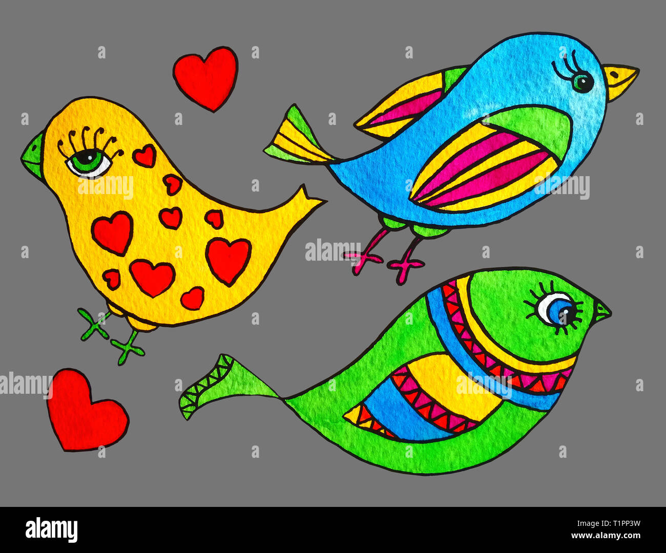 Colorful abstract les oiseaux. Illistration aquarelle. Le motif est de papiers peints, textiles, oreillers, papier d'emballage. Banque D'Images