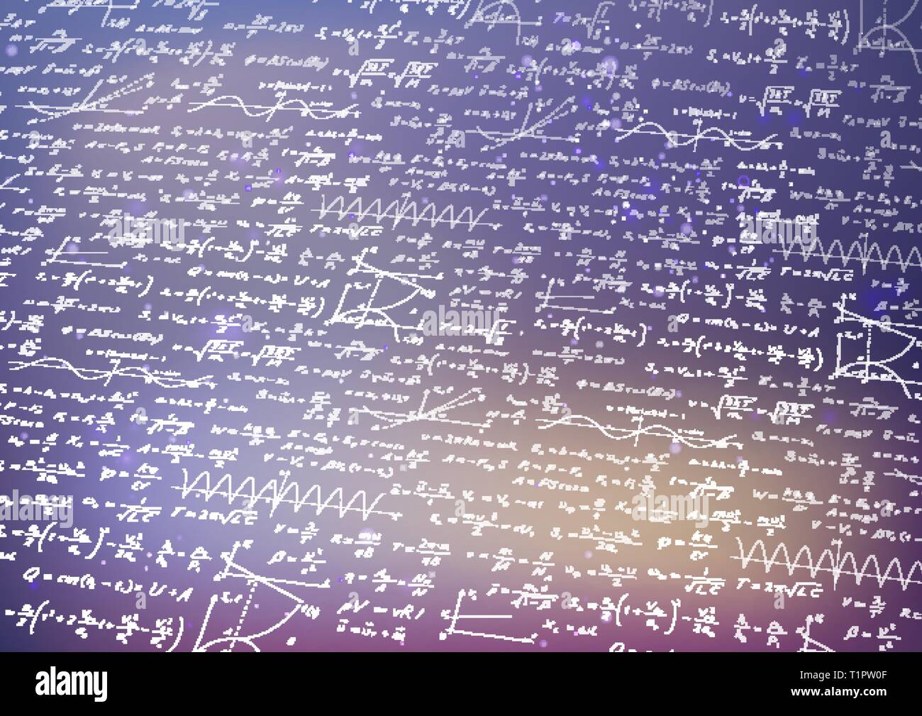Beaucoup de formules et équations mathématiques secrets floue sur fond violet Illustration de Vecteur