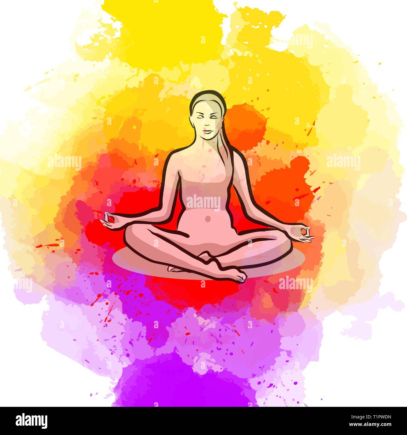 Lotus Yoga pose. Vector illustration dessinée à la main, exercice sain série. Illustration de Vecteur