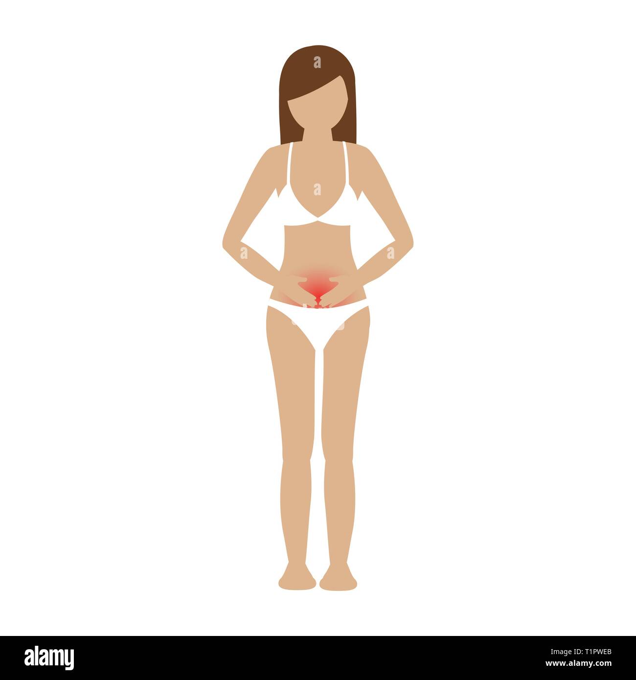 Jeune femme avec des douleurs abdominales isolé sur fond blanc vector illustration EPS10 Illustration de Vecteur
