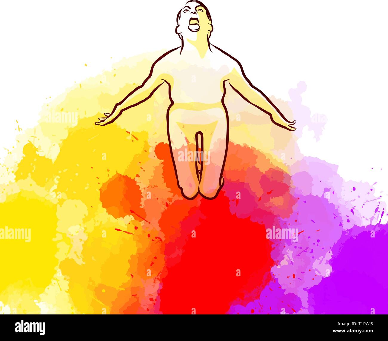 Scary Yoga Pose sur fond coloré. Vector illustration dessinée à la main, exercice sain série. Illustration de Vecteur