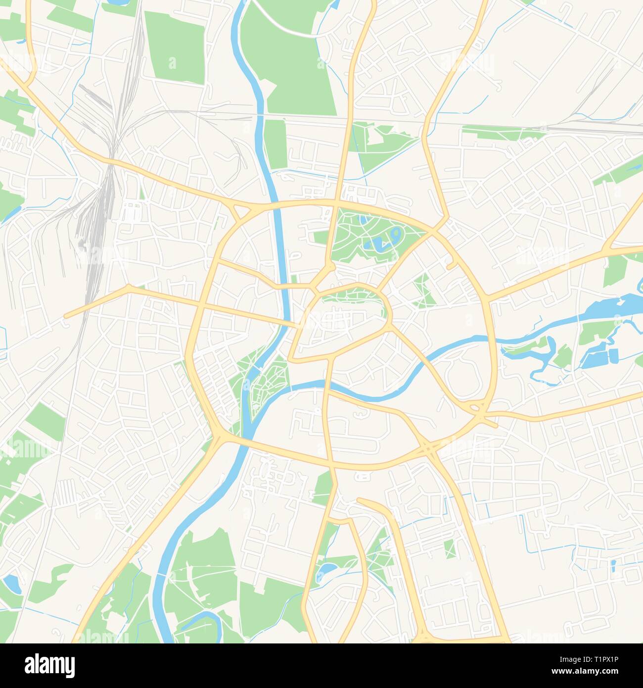 Carte imprimable de Hradec Kralove, République tchèque avec les principales et les routes secondaires et les grands chemins de fer. Cette carte est soigneusement conçue pour l'acheminement et la mise en Illustration de Vecteur