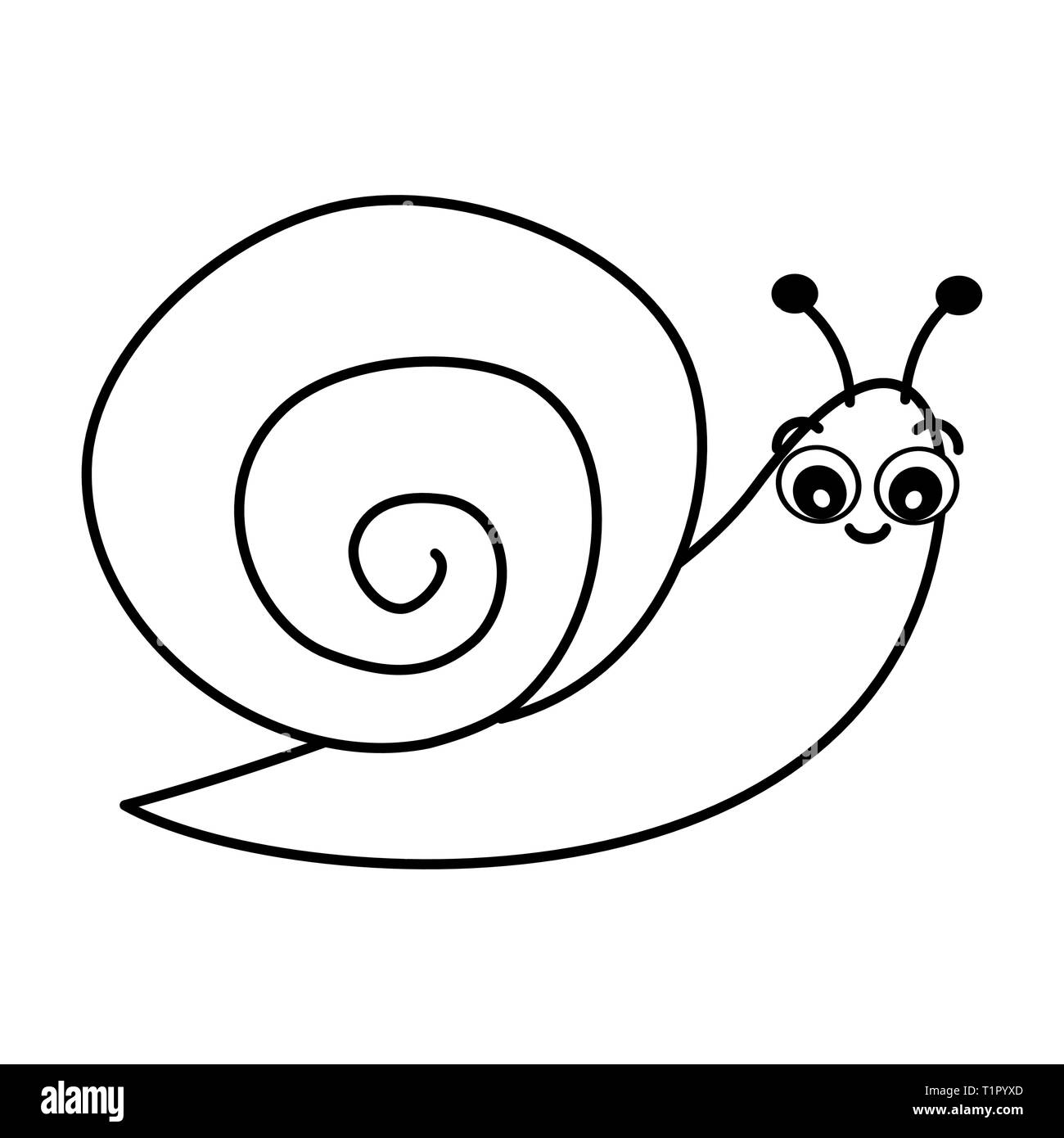 Cute cartoon noir et blanc illustration vecteur d'escargot pour l'art à colorier Illustration de Vecteur