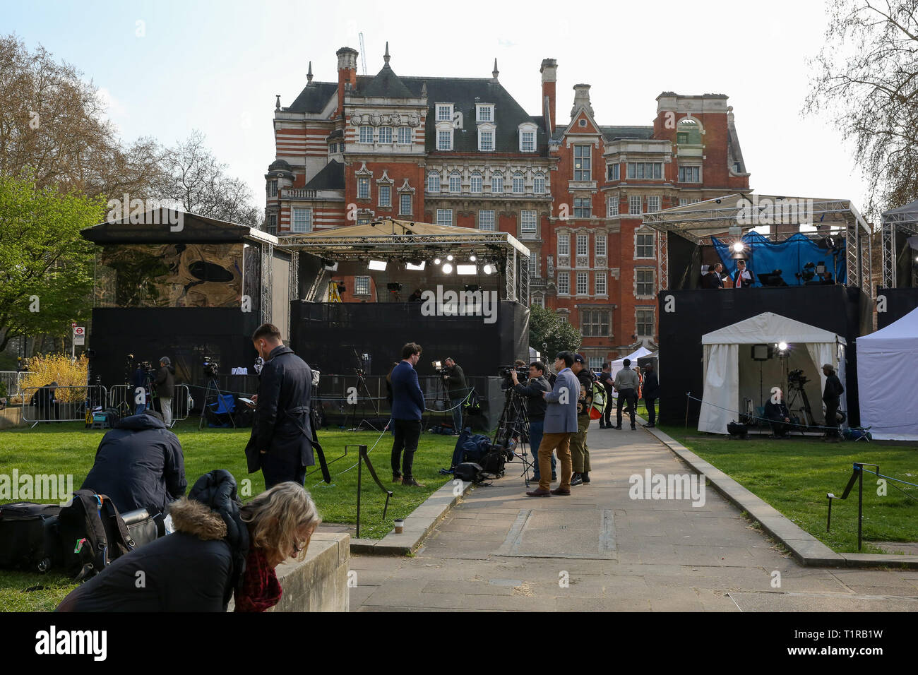 Westminster, London, UK. Mar 28, 2019. Le Centre des médias au Collège Green. Le Premier ministre britannique Theresa peut va chercher un troisième vote sur son Brexit traiter le vendredi 29 mars 2019. Credit : Dinendra Haria/Alamy Live News Banque D'Images