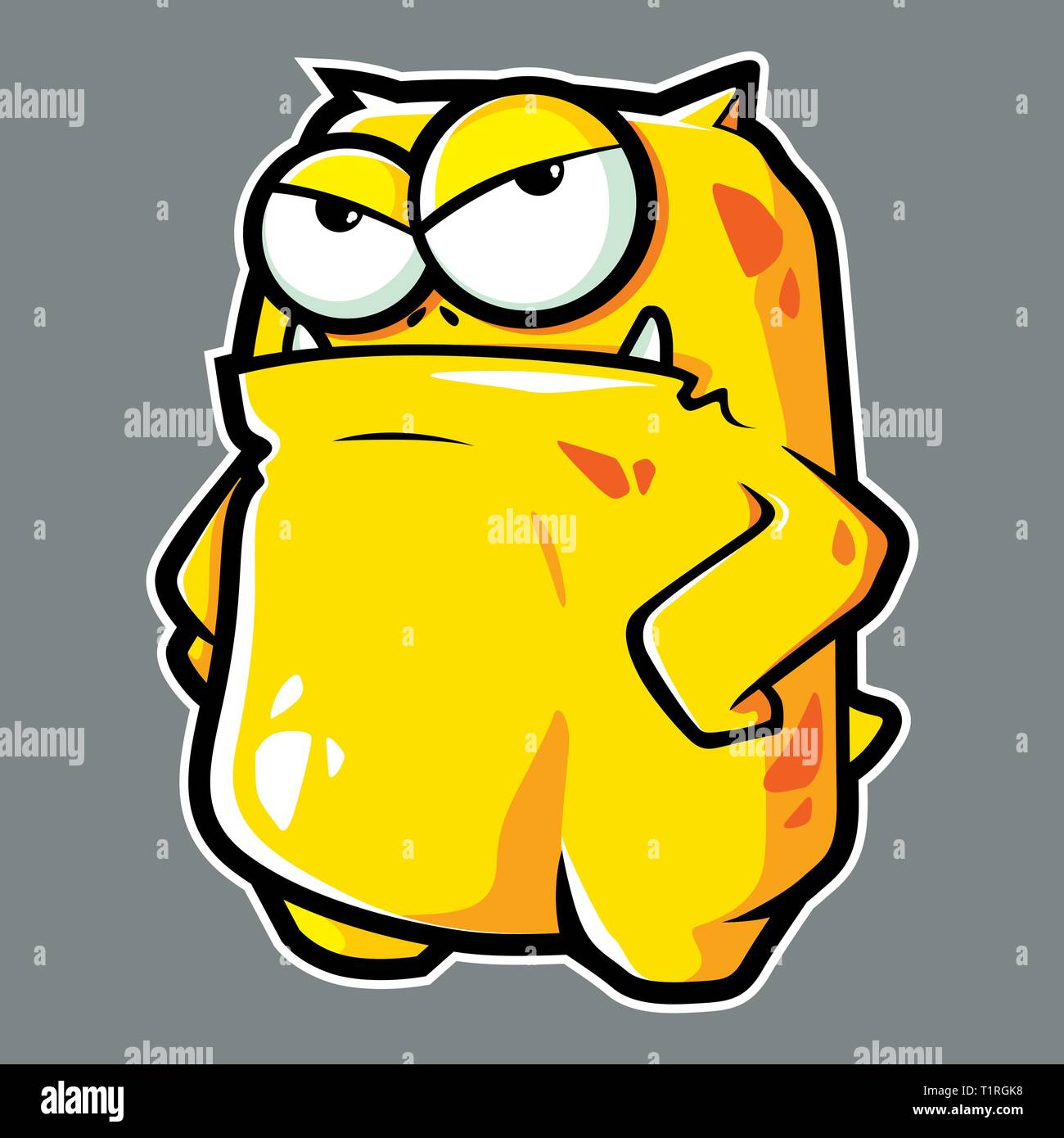 Mignon petit personnage dinosaure jaune avec illustration visage en colère dans un style cartoon Illustration de Vecteur