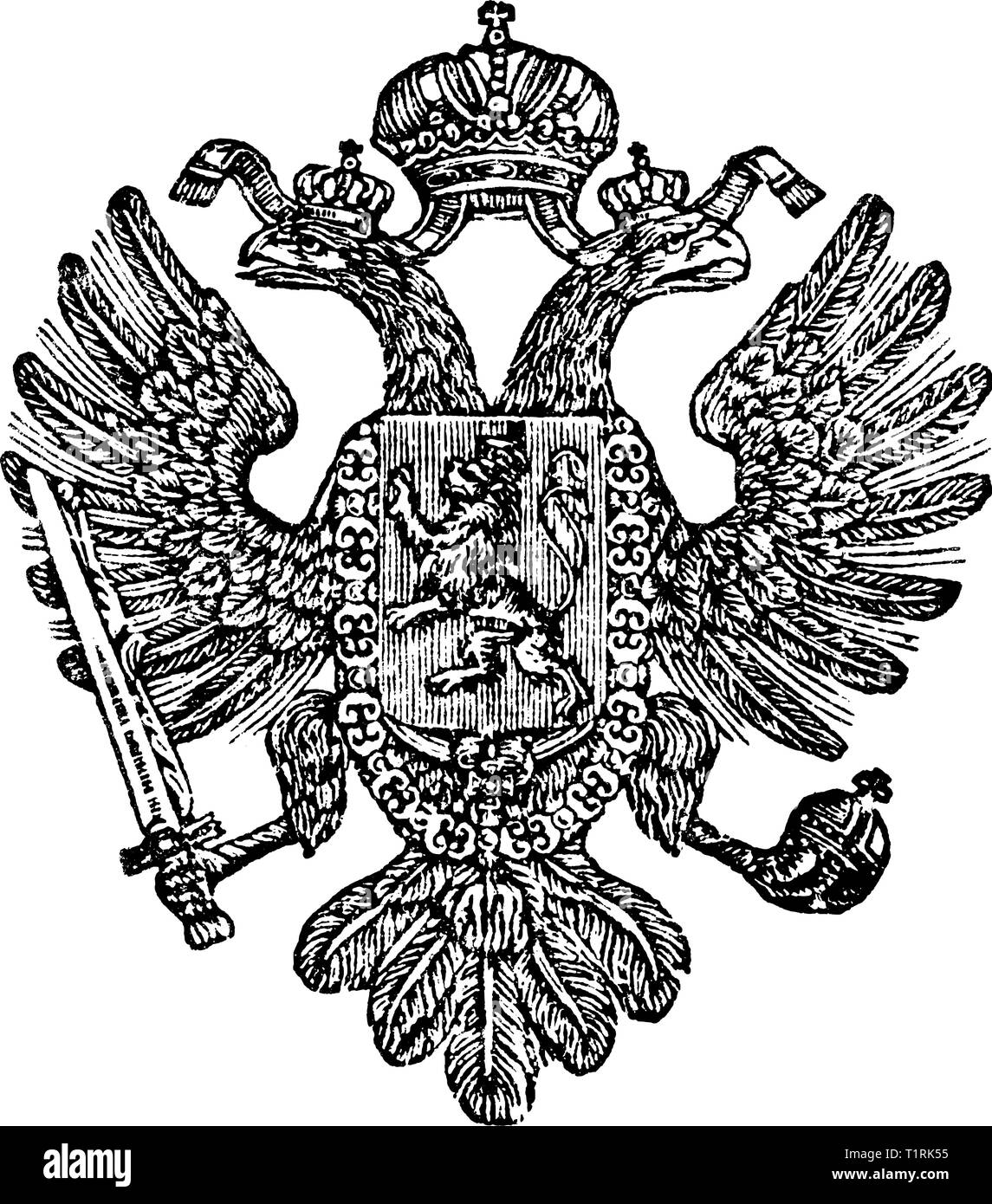 Antique Vintage dessin ou illustration gravée des armoiries du Royaume de Bohême dans le cadre de l'Empire autrichien. Illustration de Vecteur