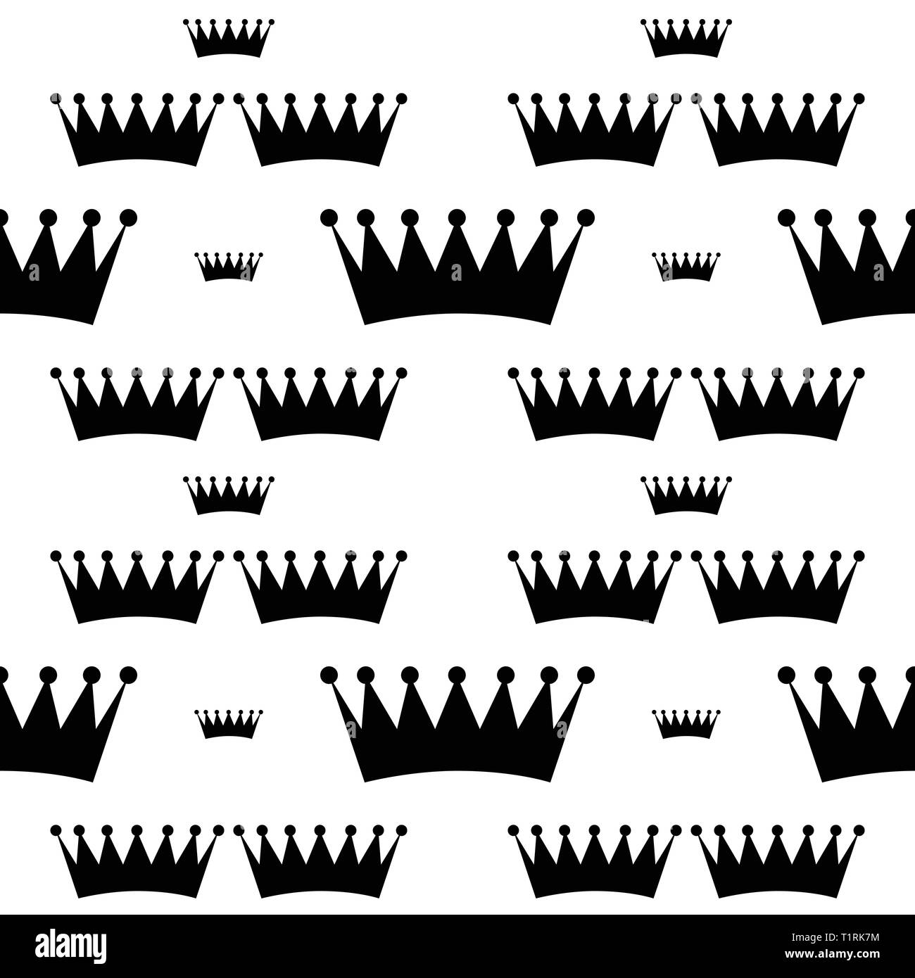 Modèle sans couture blanc noir avec couronne. vector Illustration de Vecteur