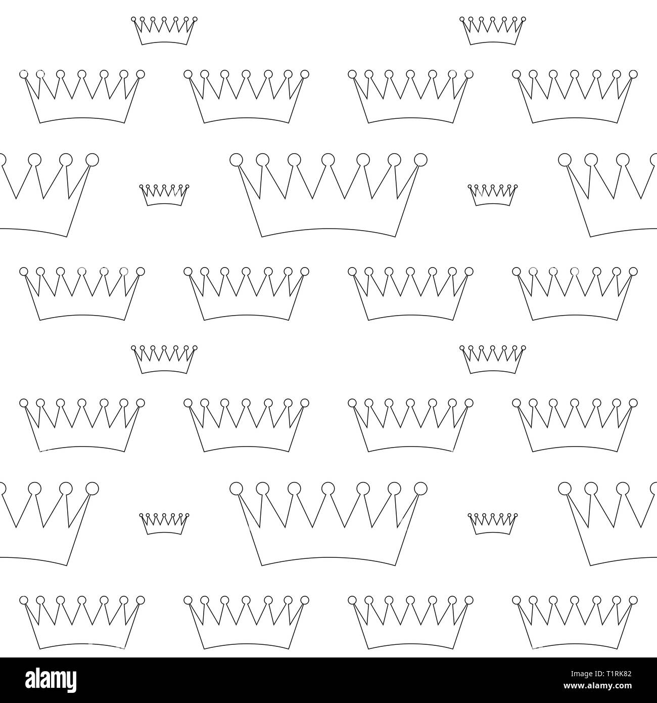 Modèle sans couture blanc noir avec couronne. vector Illustration de Vecteur