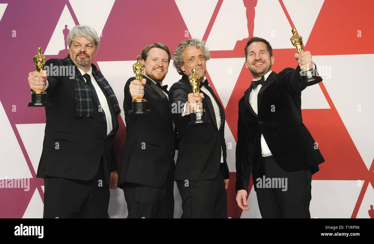 91e Academy Awards (Oscars 2019) tenue à l'Kodak Theater - Salle de presse : Ian Hunter, J.D. Schwalm, Paul Lambert, Tristan Myles Où : Los Angeles, California, United States Quand : 24 Feb 2019 Apega/WENN.com Crédit : Banque D'Images