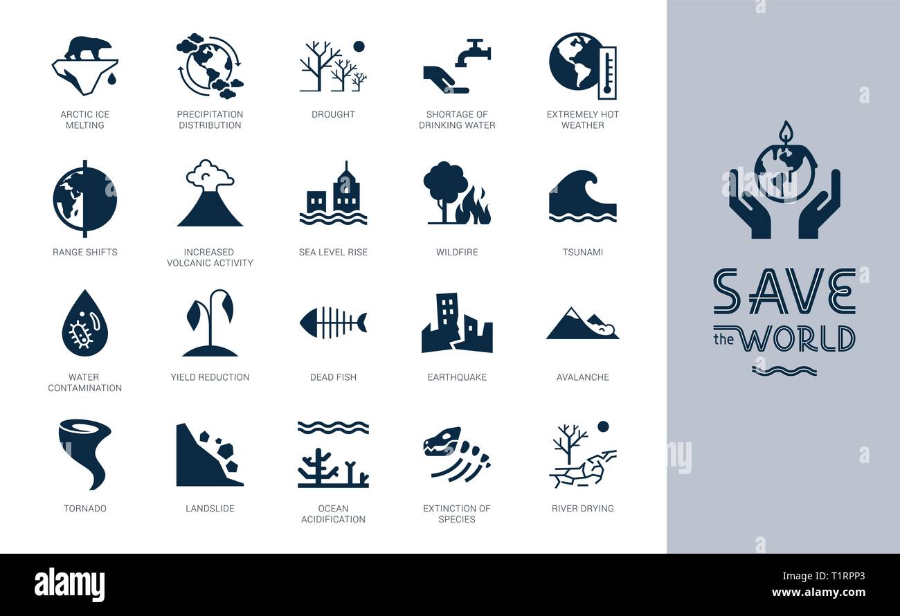 Sauver le monde big icon set. Différentes variantes d'icônes sur le thème de l'écologie dans un style plat isolé sur fond. Sauver le monde fl Illustration de Vecteur