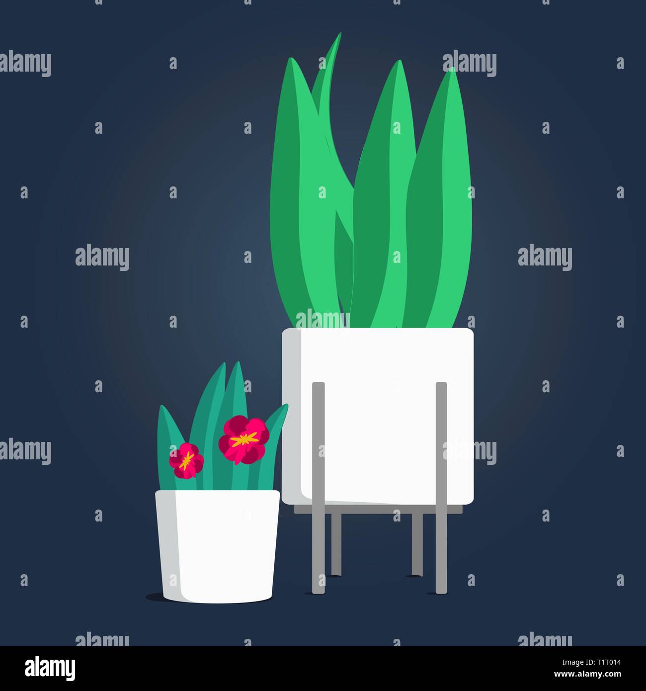 Piscine plantes vertes en pots de fleurs blanches, des jardinières, des plantes et des plantes d'illustration vectorielle - stand Illustration de Vecteur