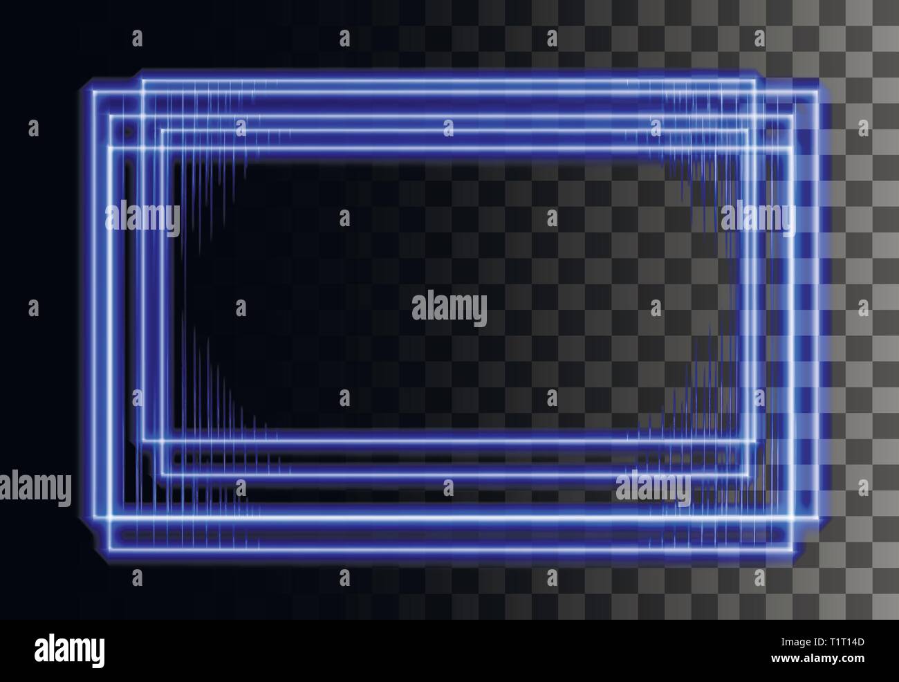 Style néon résumé cadre rectangulaire. L'effet bleu cadre. Scintillant, frontière rougeoyante. Illustration sur fond transparent. Illustration de Vecteur