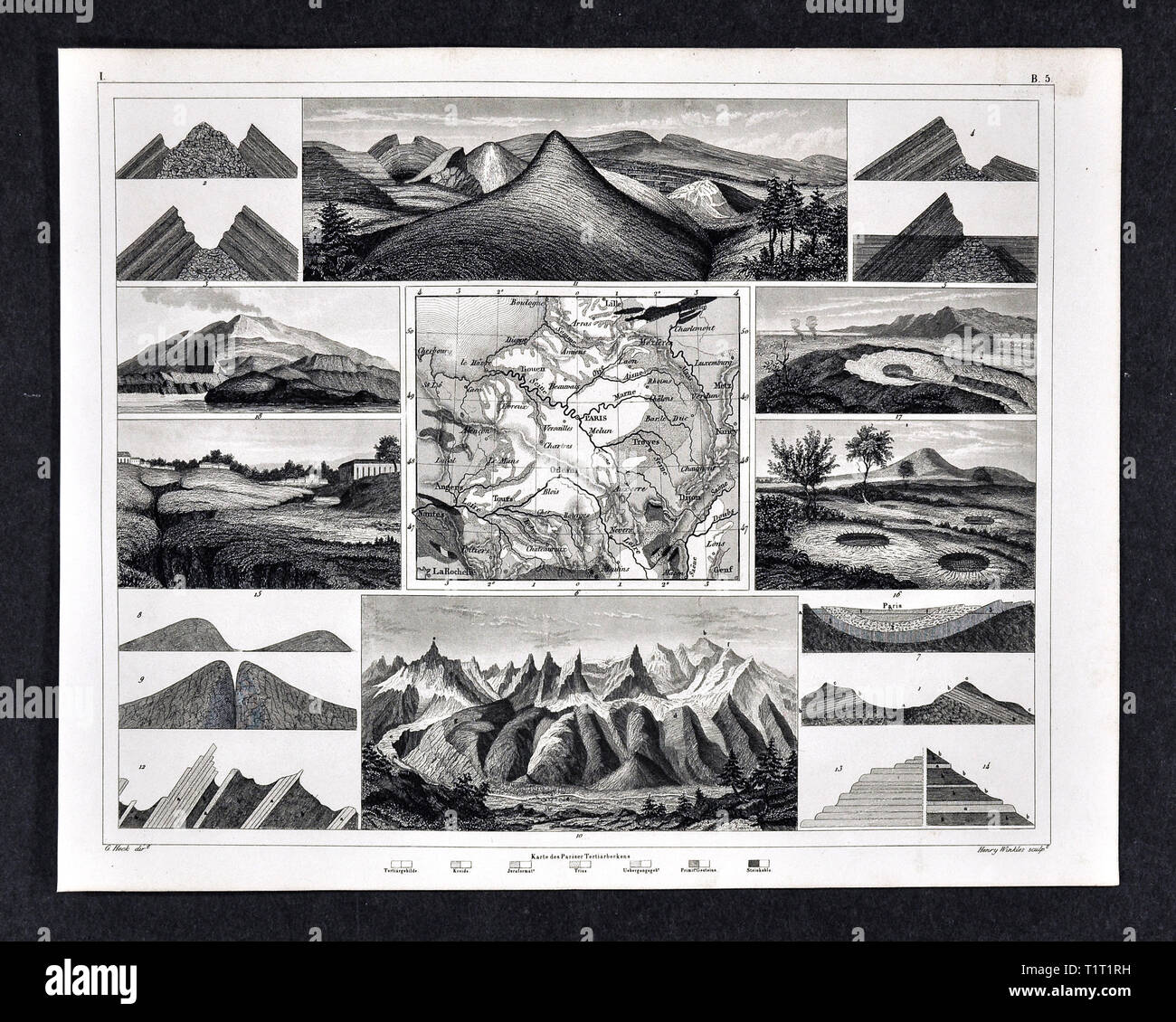 Les photos 1849 Les sciences naturelles Imprimer formations géologiques, y compris la France et l'Alsps Banque D'Images