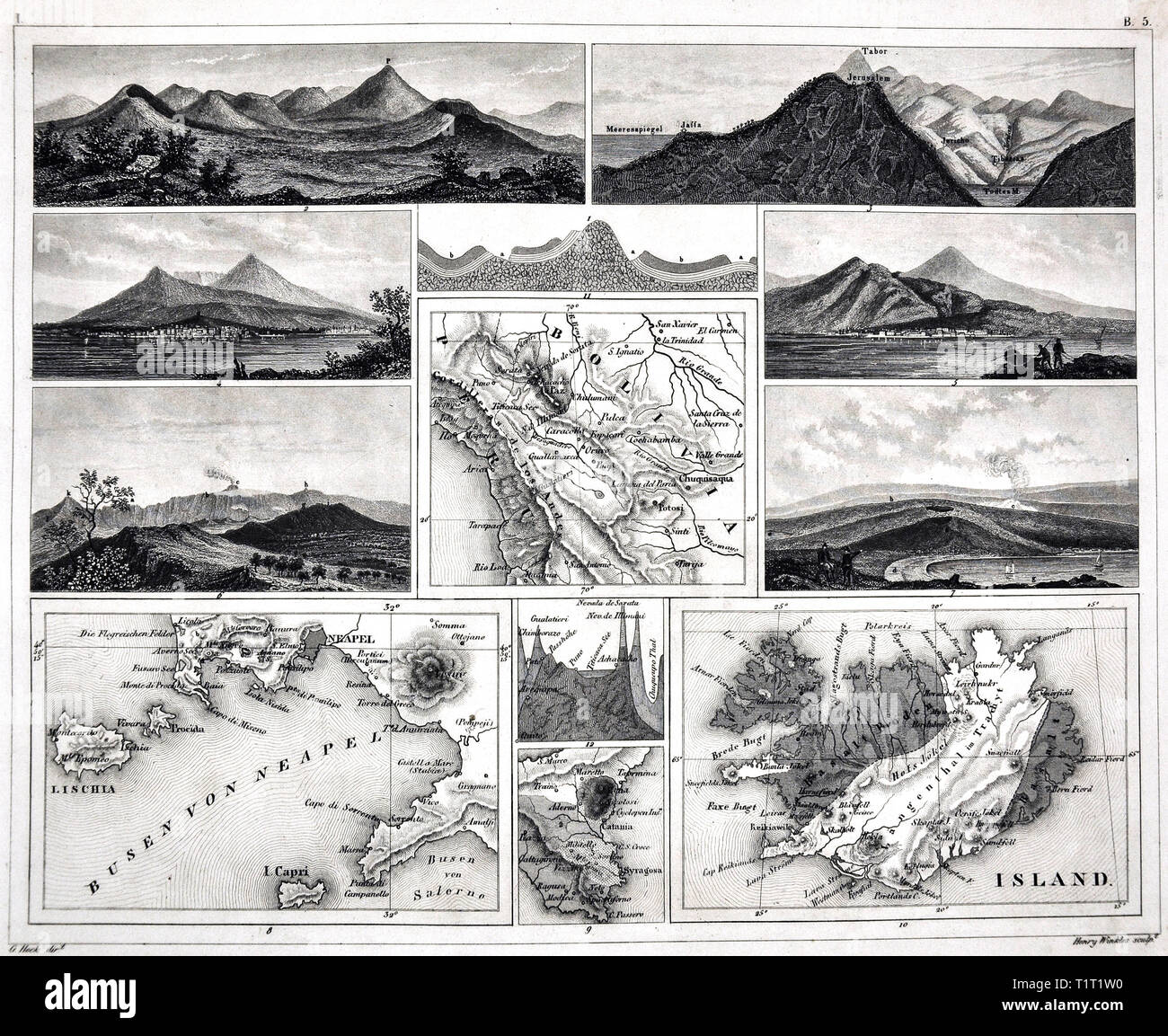 Les photos 1849 Les sciences naturelles Imprimer de diverses montagnes et Volcans Banque D'Images
