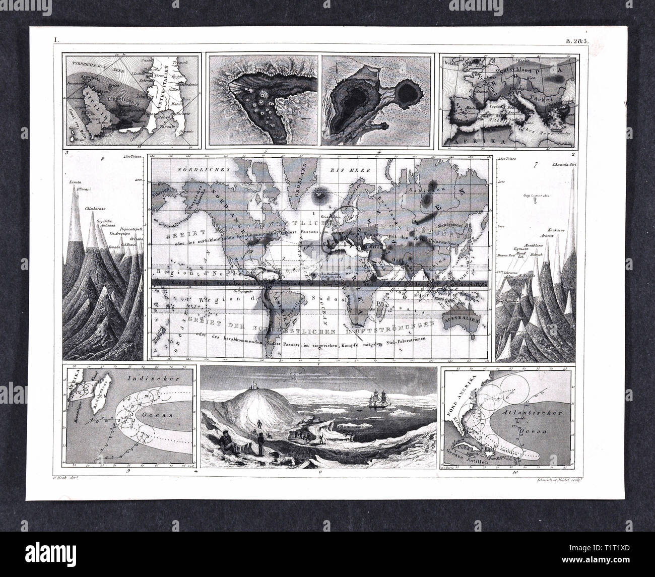 1849 Les photos de sciences naturelles Imprimer la carte du monde montrant différentes zones climatiques Banque D'Images