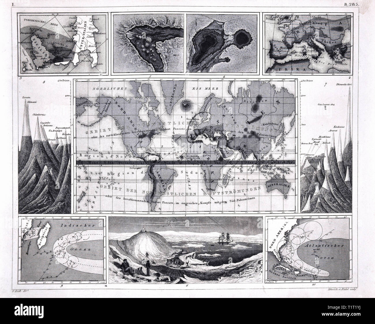 1849 Les photos de sciences naturelles Imprimer la carte du monde montrant différentes zones climatiques Banque D'Images