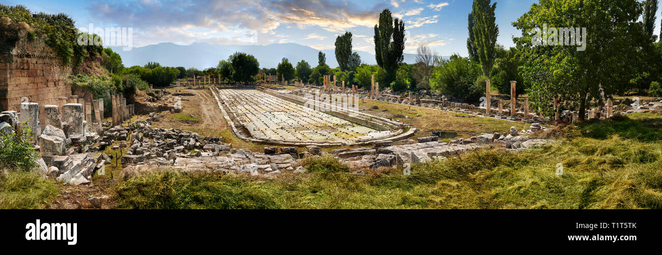 L'agora extérieure d'excavation, d'un parc public, d'Aphrodisias Site Archéologique, Aydin, Province de la Turquie. Banque D'Images