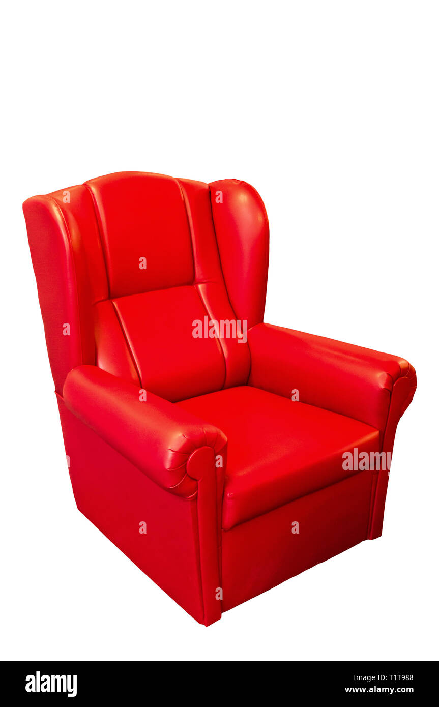 Fauteuil en cuir rouge isolé Banque D'Images