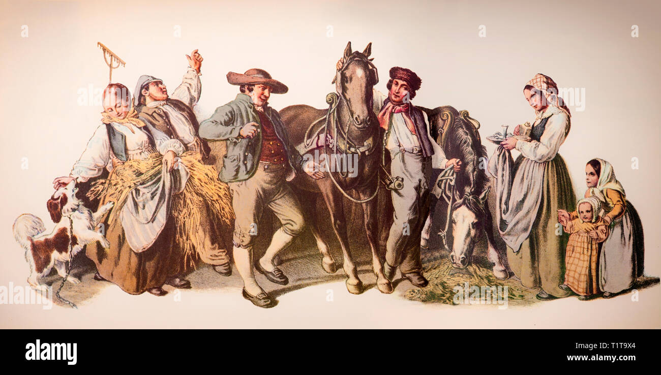 19e siècle,folk pays célébrant l'ensemble de la récolte, la Suède. Banque D'Images