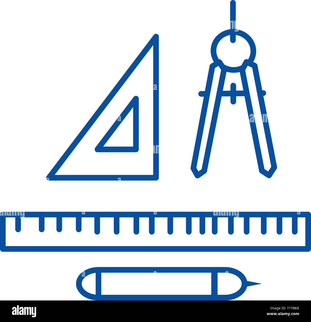 Les règles, les diviseurs, l'icône de la ligne de stylo concept. Les règles, les diviseurs, télévision, symbole vecteur plume signe, contours illustration. Illustration de Vecteur