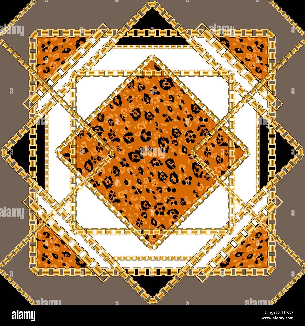 Abctract structure transparente avec chaîne d'or avec la peau d'animaux pour le tissu de fond. Répéter la mode leopard print. Illustration de Vecteur