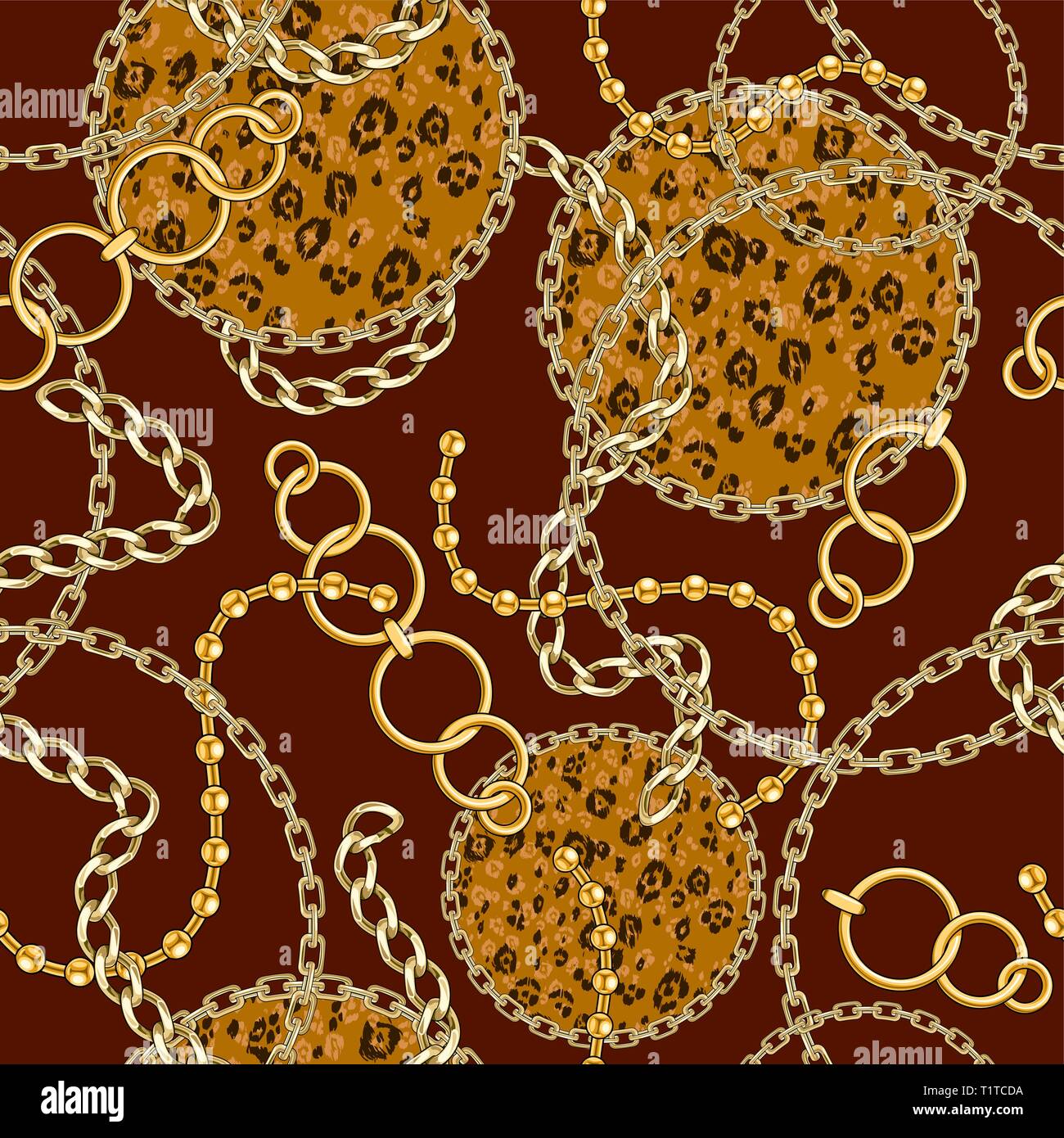 Modèle sans couture avec chaîne d'or sur fond brun pour le tissu. Répéter la mode fashion imprimer. Illustration de Vecteur