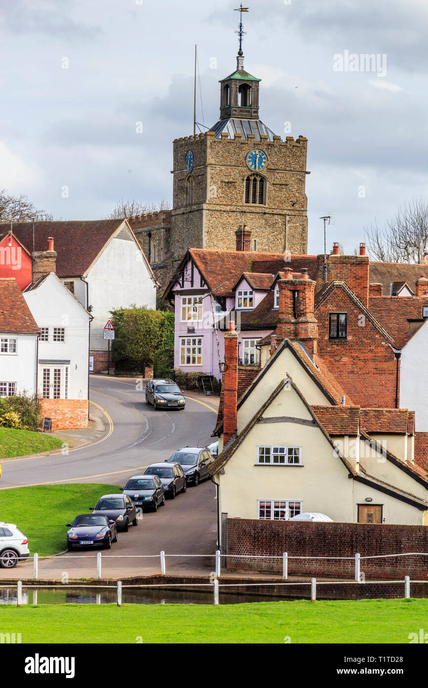 Village Finchingfield High Street, Essex, Angleterre, RU, FR Banque D'Images