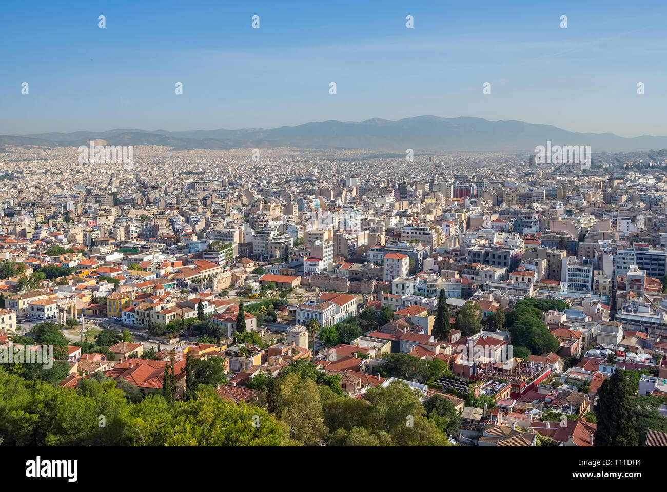 Vue sur la ville d'Athènes Acropole Banque D'Images