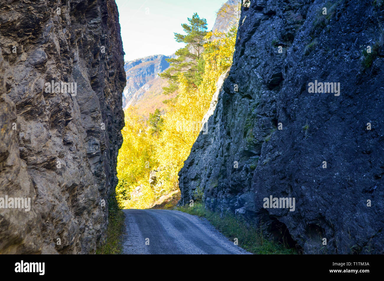 D'automne, paysage de montagne countryroad, la Norvège centrale Banque D'Images