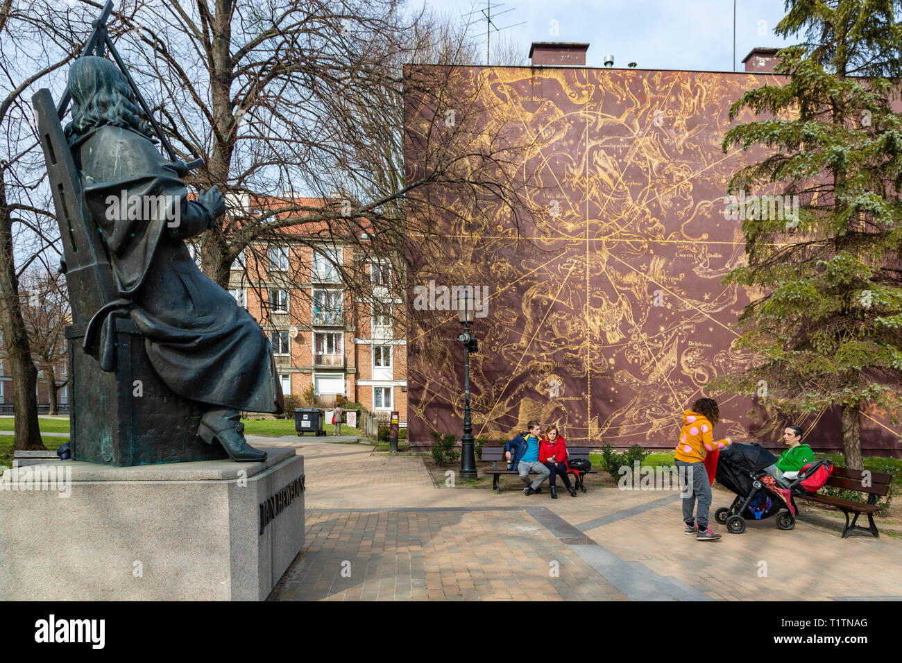 Johannes Hevelius statue, Gdansk, Pologne Banque D'Images