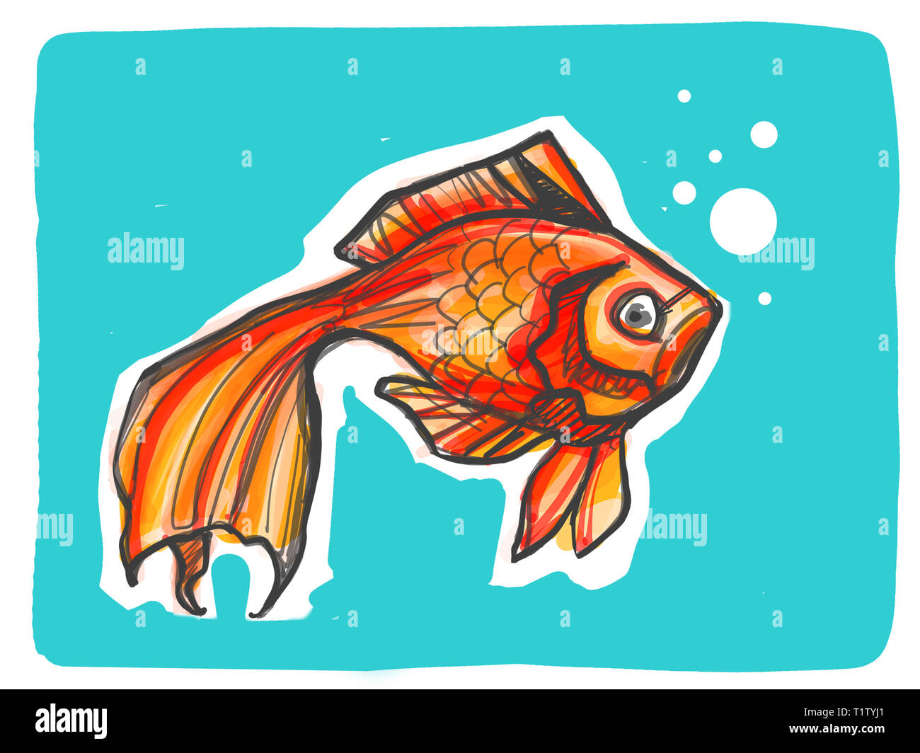 Illustration numérique dessiné à la main ou d'un dessin d'un poisson rouge Banque D'Images