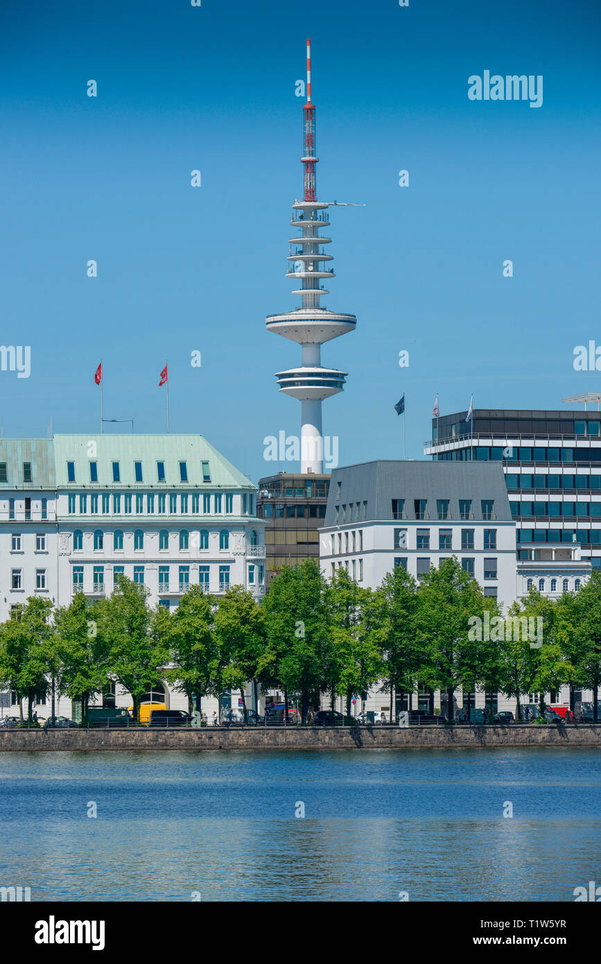 Heinrich-Hertz-Turm, Neuer Jungfernstieg, Hamburg, Deutschland, Binnenalster Banque D'Images