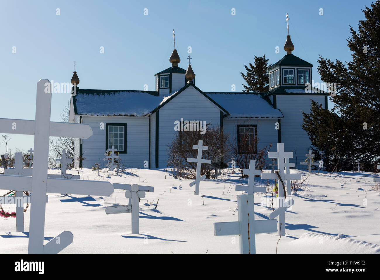 Église orthodoxe russe, Ninilchik, Alaska. La Sainte Transfiguration de Notre Seigneur de la chapelle. Banque D'Images