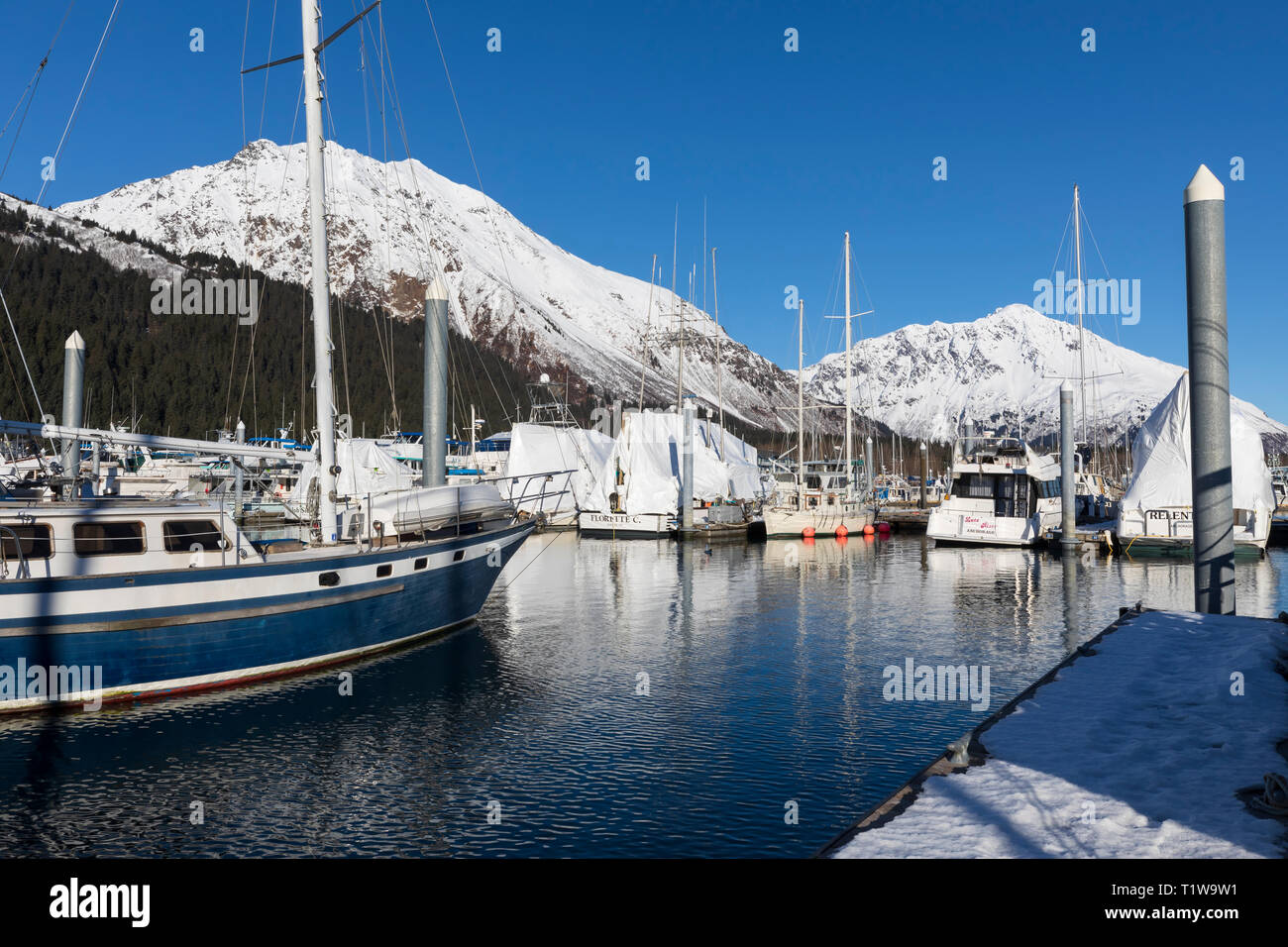 Seward, Alaska. Bateaux dans la marina. Banque D'Images