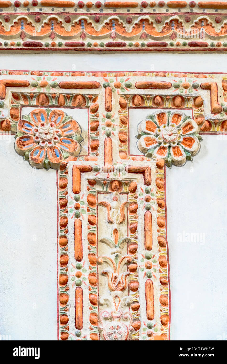 Détail de l'intérieur de la synagogue à Zamosc, Pologne. Peinture et moulage. Renaissance. Récemment restauré dans la communauté juive polonaise. Banque D'Images