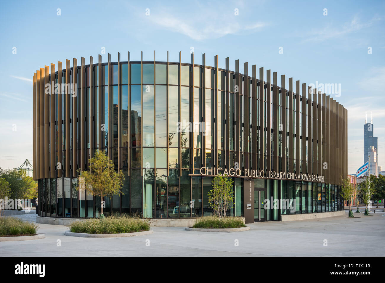 Bibliothèque publique de Chicago dans le quartier de Chinatown conçu par Skidmore Owings Merrill Banque D'Images