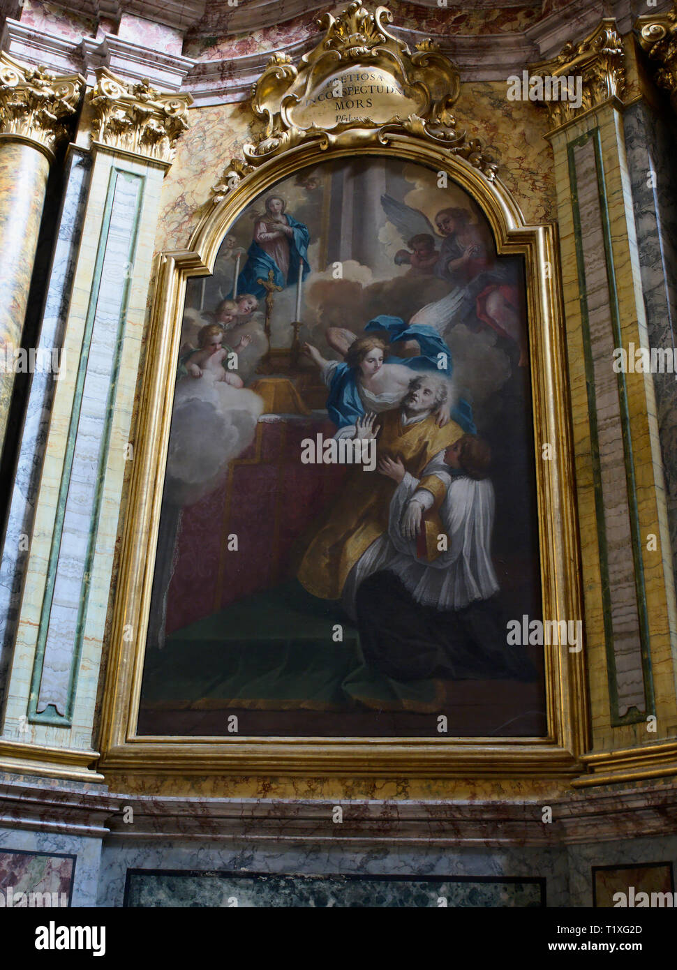 Assisi Ombrie Italie. O l'église Santa Maria sopra Minerva, huile sur toile par Anton Maia Garbi (b. 1521 - d. 1608) Sant'Andrea Avellino. Banque D'Images