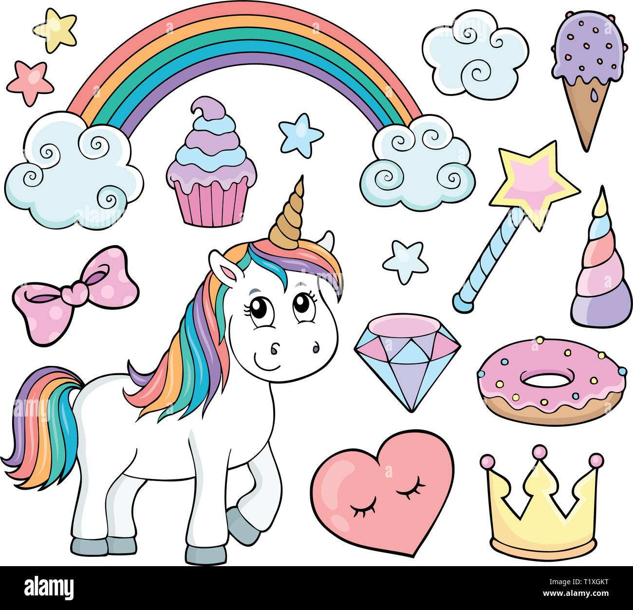 Licorne et objets de droit Thème 1 - eps10 vector illustration. Illustration de Vecteur