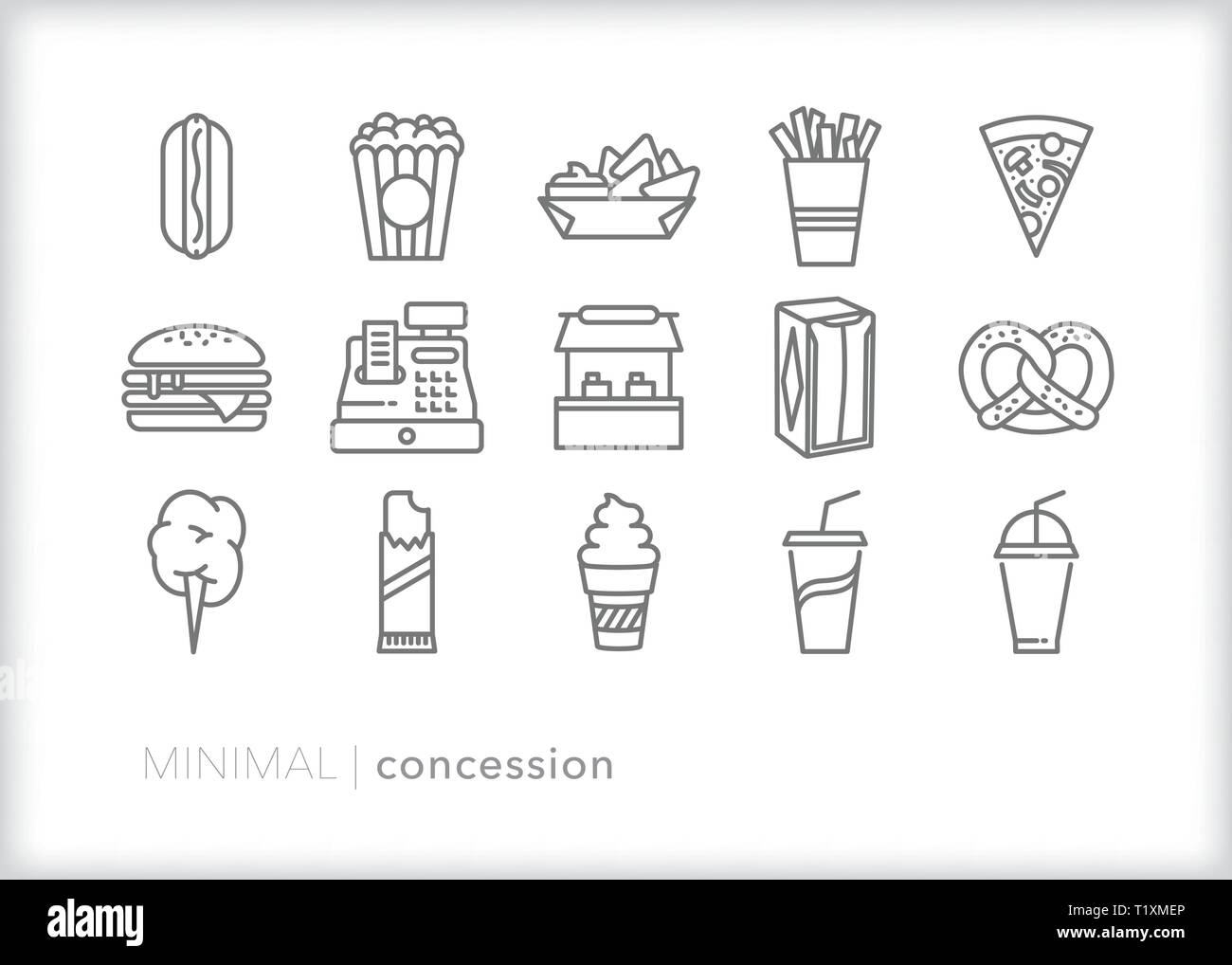 Ensemble de 15 icônes de ligne de stand pour la collecte de fonds lors d'événements sportifs et d'alimentation des fans affamés Illustration de Vecteur
