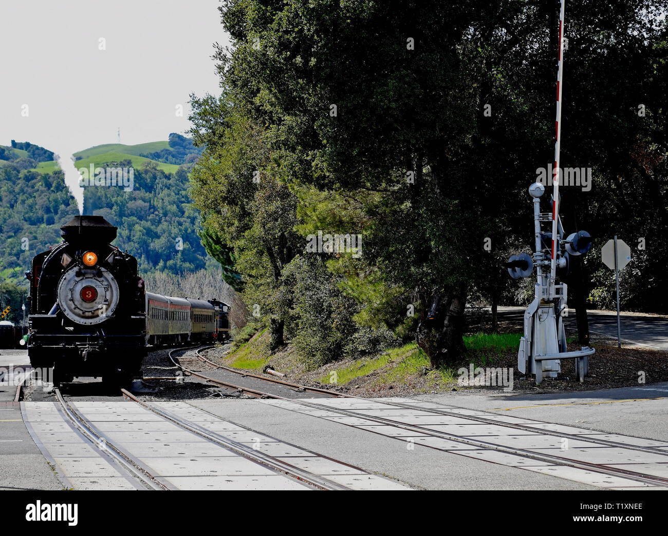 Chemin de fer Niles Canyon Railway locomotive à vapeur américaine # 3 au dépôt de Sunol, Californie, Banque D'Images