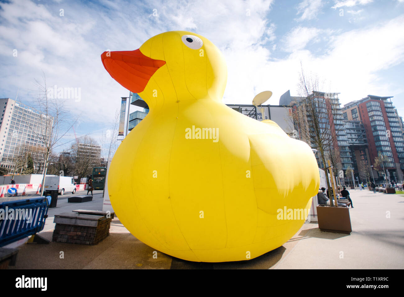 Canard en caoutchouc gonflables géants. 2019 course de canards de Manchester. Banque D'Images