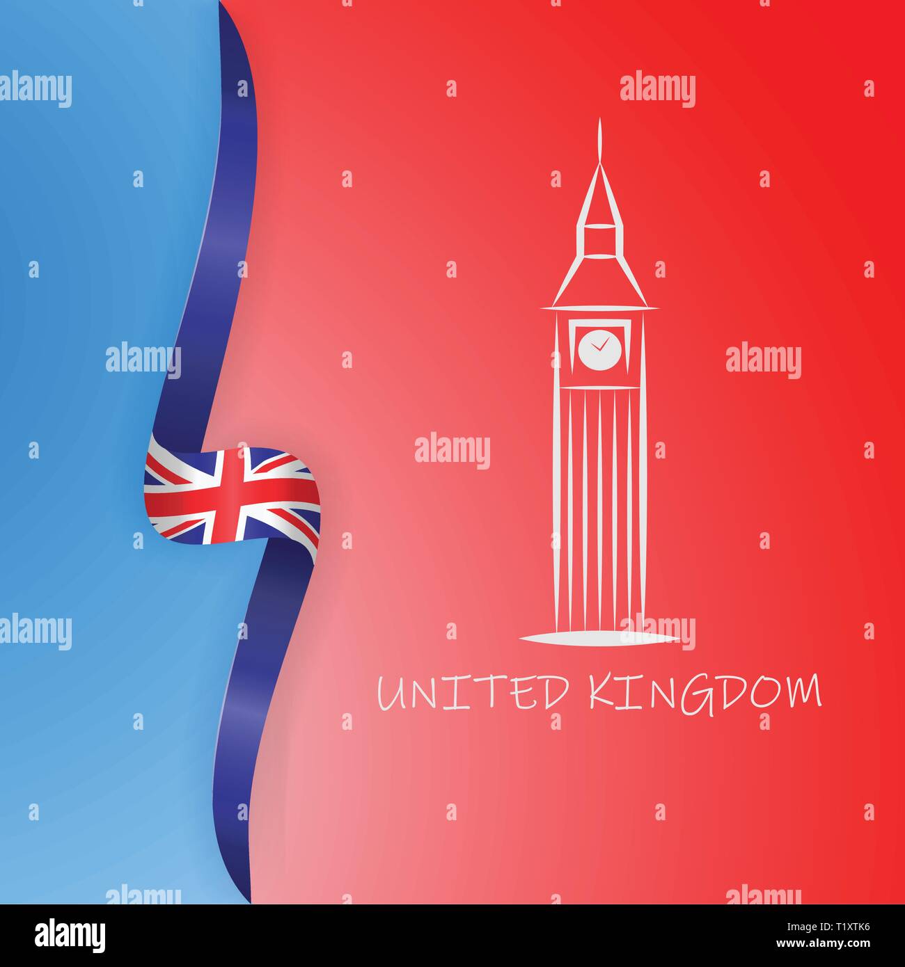 Grande-bretagne drapeau et Big Ben à Londres. Pavillon britannique vector illustration Illustration de Vecteur