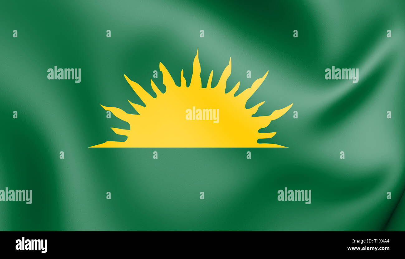 Sunburst Green 3D'un drapeau. 3D Illustration. Banque D'Images