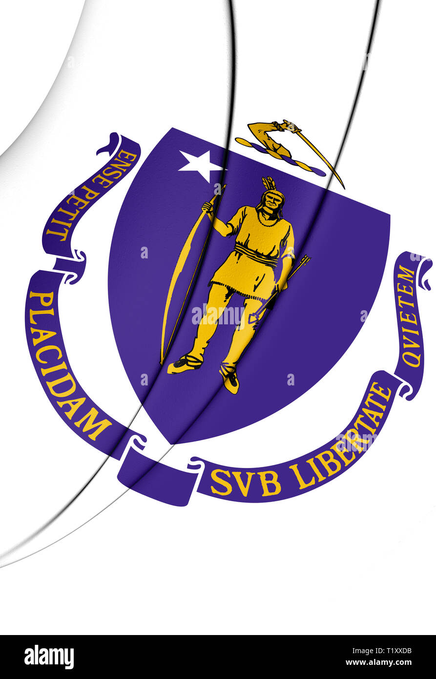 3D'un drapeau du Massachusetts, USA. 3D Illustration. Banque D'Images