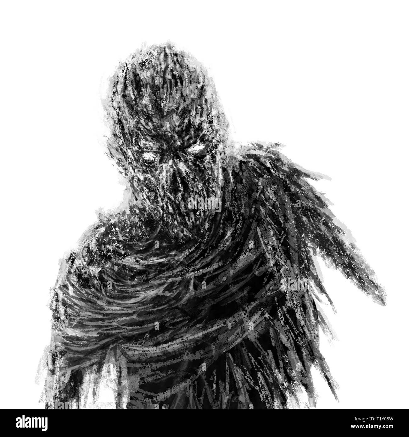 Zombie effrayant vampire avec une seule main. Illustration dans le genre d'horreur. Caractère d'horreur concept. Couleur Noir et blanc. Banque D'Images