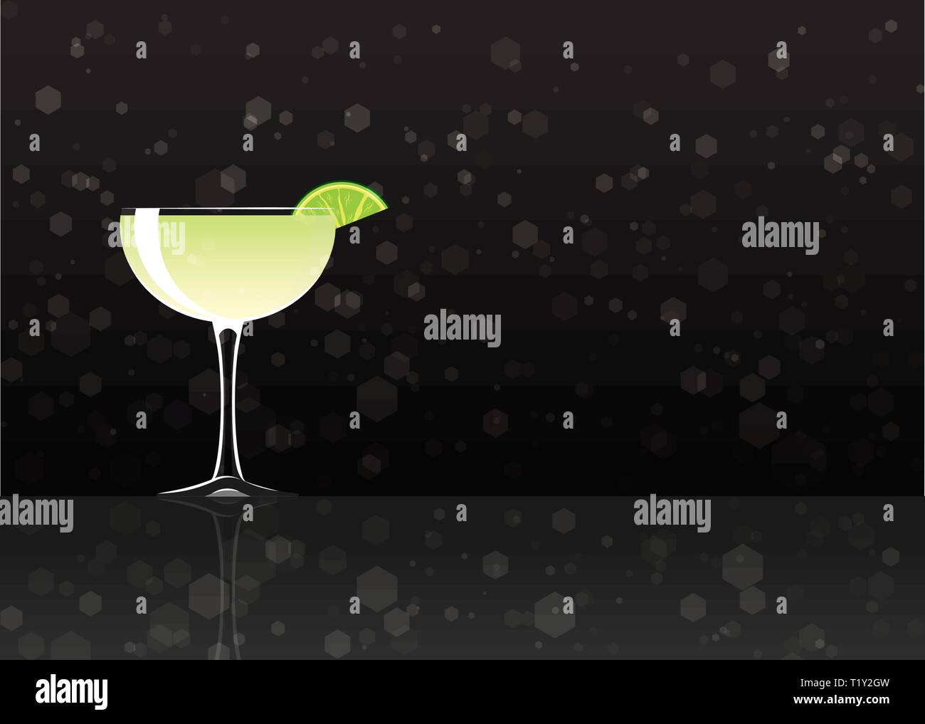 Cocktail officiel, l'inoubliable icône illustration cartoon Daiquiri pour bar ou de restauration dans un style élégant menu de l'alcool sur la surface en miroir. Illustration de Vecteur