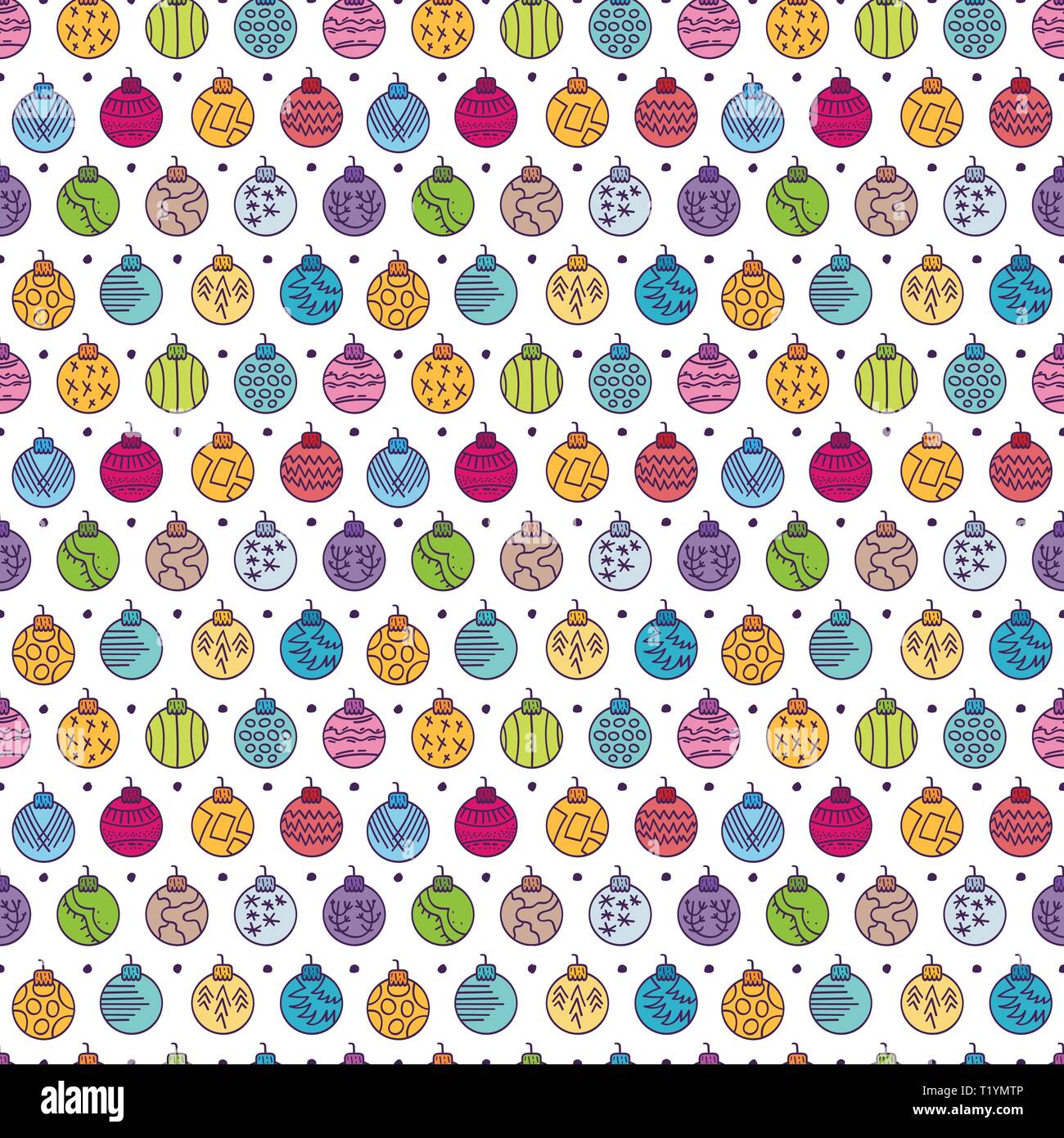 Colorful Hand drawn seamless pattern avec des boules de Noël. Illustration de Vecteur